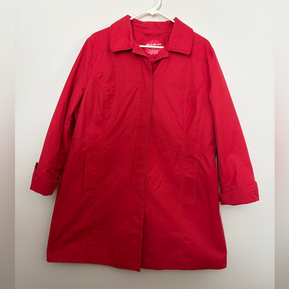 Eddie Bauer Women's Watermelon Pink/Red Rain/Trench Cotton Blend Coat